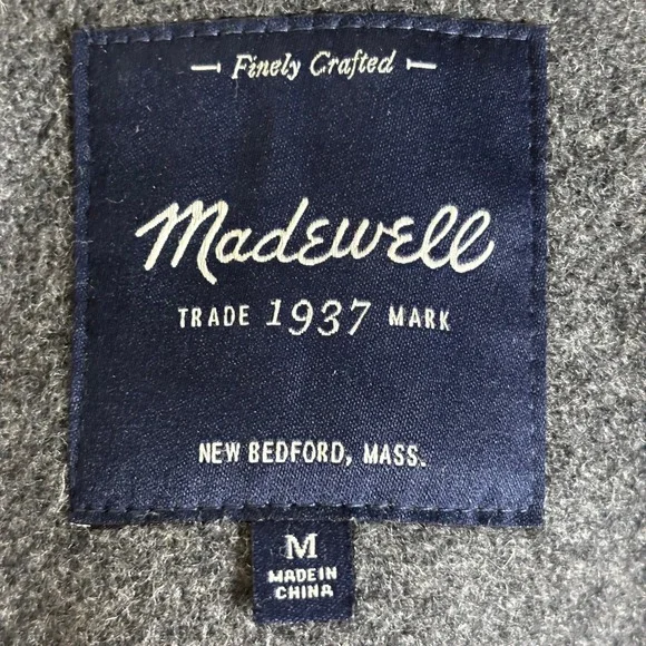 Madewell Women's Grey Coat Size Medium Collarless Car Snaps Wool Blend Heavy - Picture 9 of 10